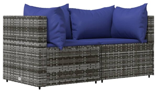 2 db szürke polyrattan kerti sarokkanapé párnával