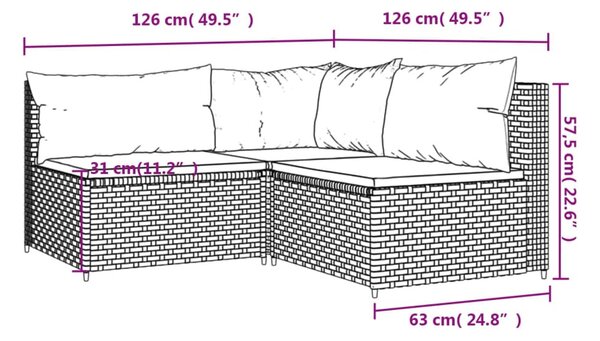 3 részes barna polyrattan kerti ülőgarnitúra párnával