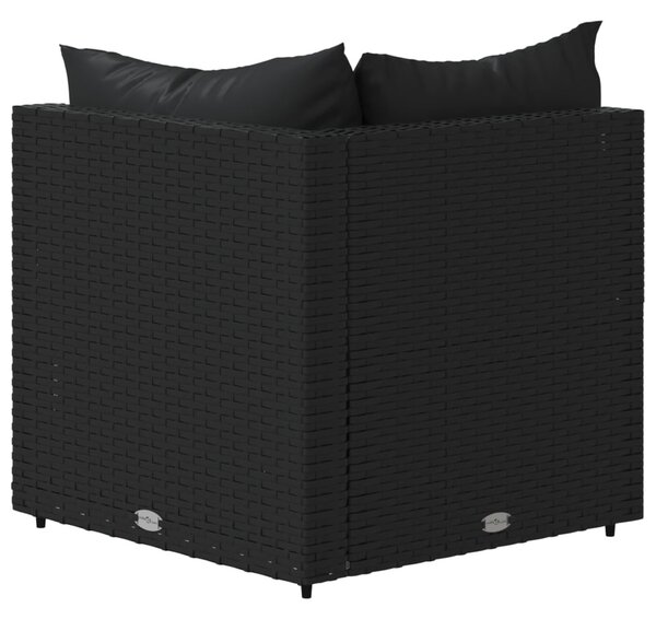 2 db fekete polyrattan kerti sarokkanapé párnákkal