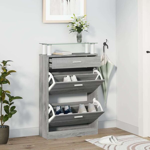 VidaXL Cipősszekrény - 3 Fiókos - Szürke Sonoma - 63x24x104 cm