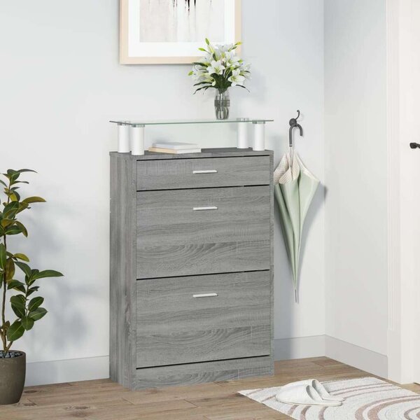 VidaXL Cipősszekrény - 3 Fiókos - Szürke Sonoma - 63x24x104 cm