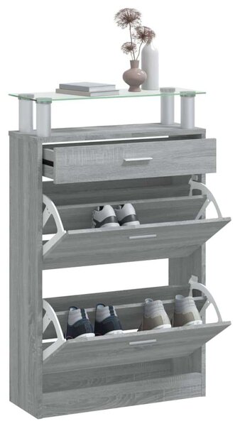 VidaXL Cipősszekrény - 3 Fiókos - Szürke Sonoma - 63x24x104 cm