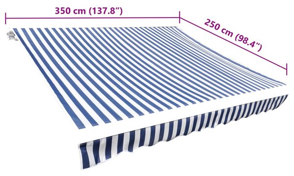 Kék és fehér vászon napellenző tető 3,5 x 2,5 m