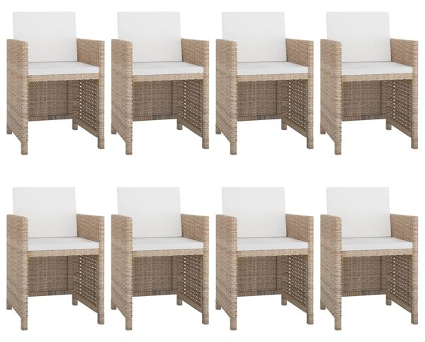 9 részes bézs polyrattan kültéri étkezőszett párnákkal