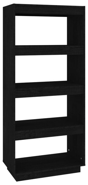 Fekete tömör fenyőfa könyvszekrény/térelválasztó 60x35x135 cm