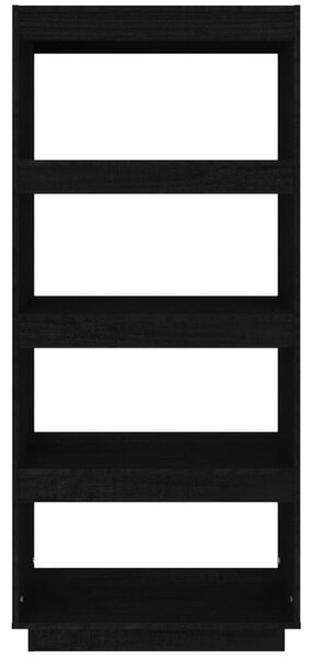 Fekete tömör fenyőfa könyvszekrény/térelválasztó 60x35x135 cm