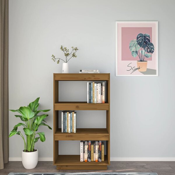 Mézbarna tömör fenyőfa könyvszekrény/térelválasztó 60x35x103 cm