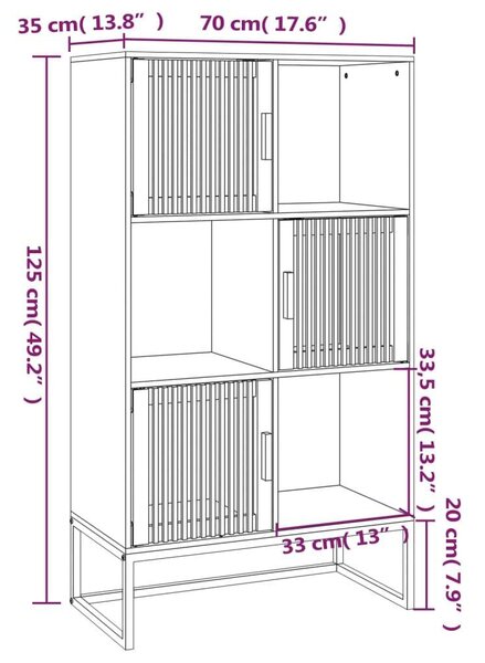 VidaXL Fekete Fa Magasszekrény - 70x35x125 cm