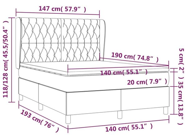 VIDAXL Fekete Szövet Ágy Zsebrugós Matraccal - 140x190 cm