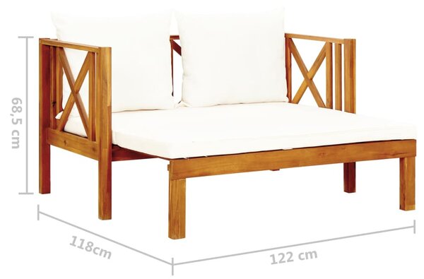 Kétszemélyes tömör akácfa kerti pad párnákkal 122 cm