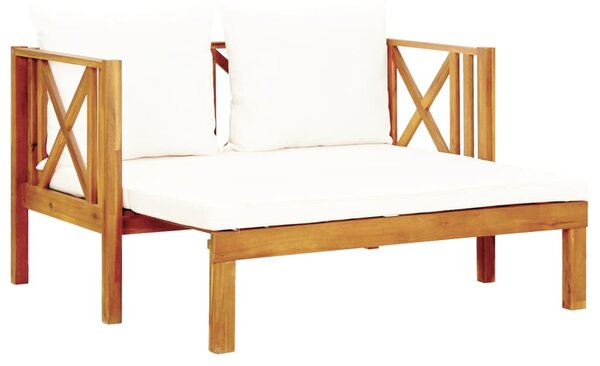 Kétszemélyes tömör akácfa kerti pad párnákkal 122 cm