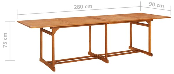 Tömör akácfa kerti étkezőasztal 280 x 90 x 75 cm