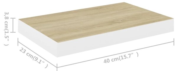 2 db tölgyszínű és fehér MDF lebegő fali polc 40 x 23 x 3,8 cm