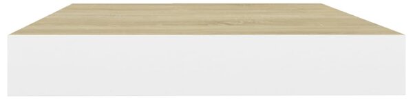 2 db tölgyszínű és fehér MDF lebegő fali polc 40 x 23 x 3,8 cm