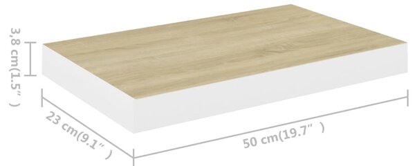 Tölgyszínű és fehér MDF lebegő fali polc 50 x 23 x 3,8 cm