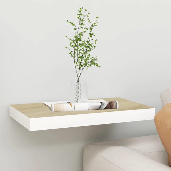 Tölgyszínű és fehér MDF lebegő fali polc 50 x 23 x 3,8 cm