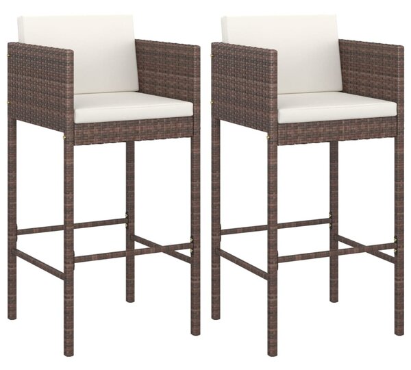 2 db barna polyrattan bárszék párnával
