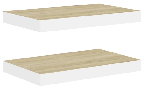 2 db tölgyszínű és fehér MDF lebegő fali polc 40 x 23 x 3,8 cm