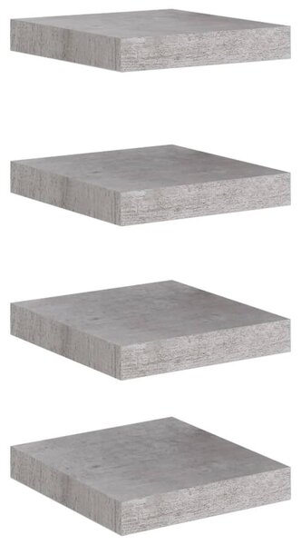 4 db betonszürke MDF lebegő fali polc 23 x 23,5 x 3,8 cm