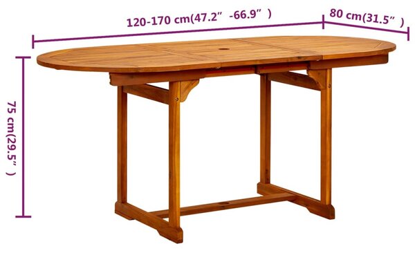 Tömör akácfa kerti étkezőasztal (120-170) x 80 x 75 cm