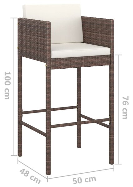2 db barna polyrattan bárszék párnával