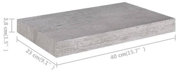 Betonszürke MDF lebegő fali polc 40 x 23 x 3,8 cm