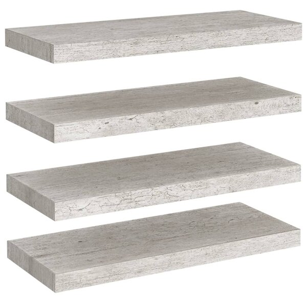 4 db betonszürke MDF lebegő fali polc 60 x 23,5 x 3,8 cm