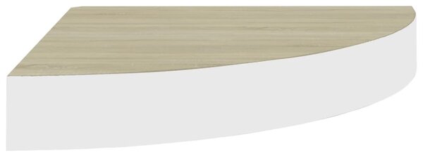 Tölgyszínű és fehér MDF fali sarokpolc 25 x 25 x 3,8 cm