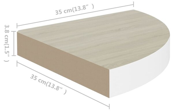 4 db tölgyszínű és fehér MDF fali sarokpolc 35 x 35 x 3,8 cm