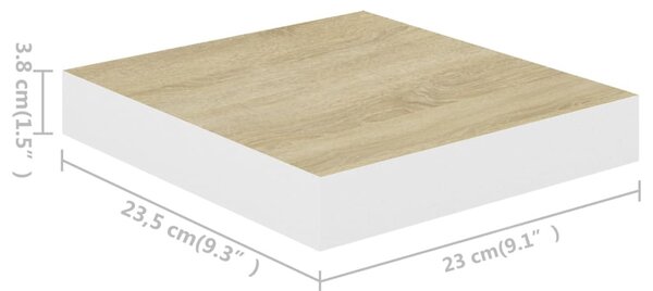 Tölgyszínű és fehér MDF lebegő fali polc 23 x 23,5 x 3,8 cm