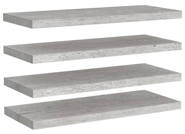 4 db betonszürke MDF lebegő fali polc 80 x 23,5 x 3,8 cm