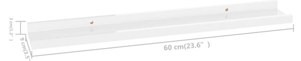 2 db magasfényű fehér fali polc 60 x 9 x 3 cm