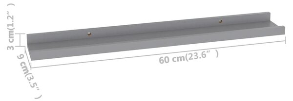 4 db szürke fali polc 60 x 9 x 3 cm