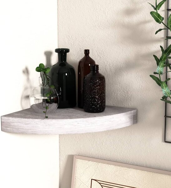Betonszürke MDF fali sarokpolc 25 x 25 x 3,8 cm