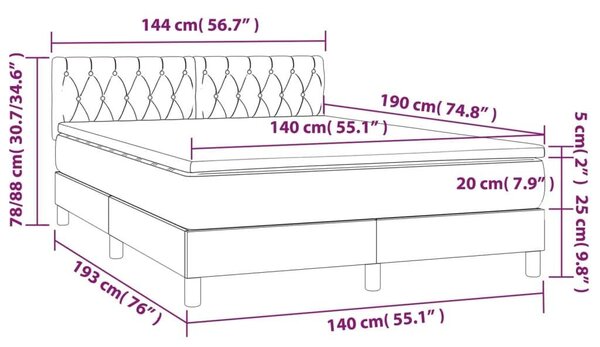 VidaXL Krémszínű Ágy LED-del - 140x190 cm