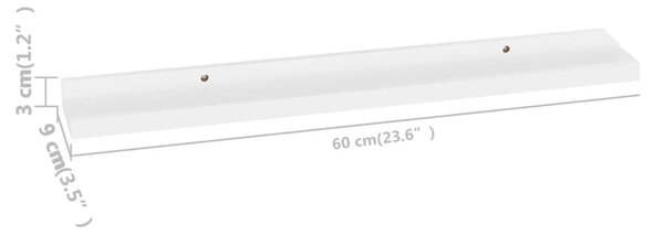 4 db fehér fali polc 60 x 9 x 3 cm