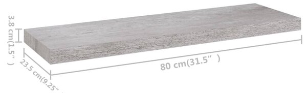 4 db betonszürke MDF lebegő fali polc 80 x 23,5 x 3,8 cm