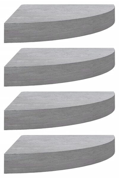 4 db betonszürke MDF fali sarokpolc 25 x 25 x 3,8 cm