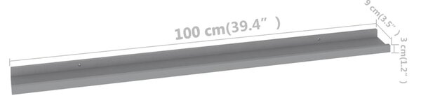 4 db szürke fali polc 100 x 9 x 3 cm
