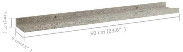 4 db betonszürke fali polc 60 x 9 x 3 cm
