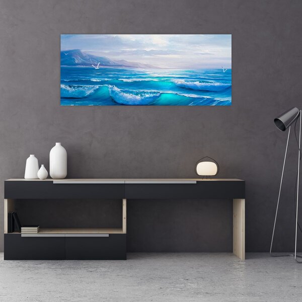 Kép - Olajfestmény a tengerről sirályokkal (120x50 cm)
