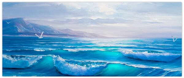 Kép - Olajfestmény a tengerről sirályokkal (120x50 cm)