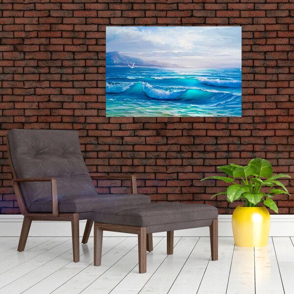 Kép - Olajfestmény a tengerről sirályokkal (90x60 cm)