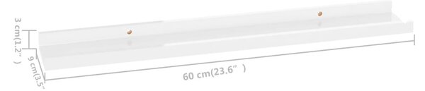 4 db magasfényű fehér fali polc 60 x 9 x 3 cm