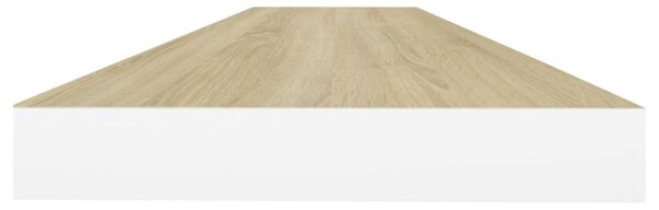2 db fehér-tölgyszínű MDF lebegő fali polc 90 x 23,5 x 3,8 cm