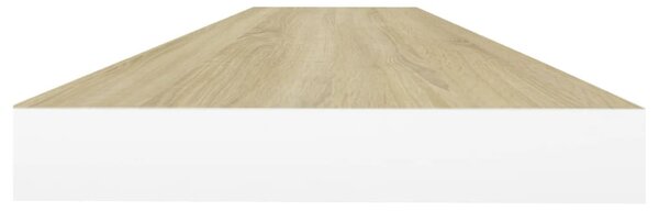 4 db fehér-tölgyszínű MDF lebegő fali polc 90 x 23,5 x 3,8 cm