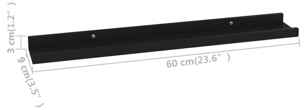 4 db fekete fali polc 60 x 9 x 3 cm