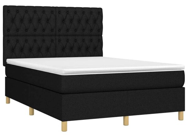 Fekete szövet rugós és led-es ágy matraccal 140x190 cm