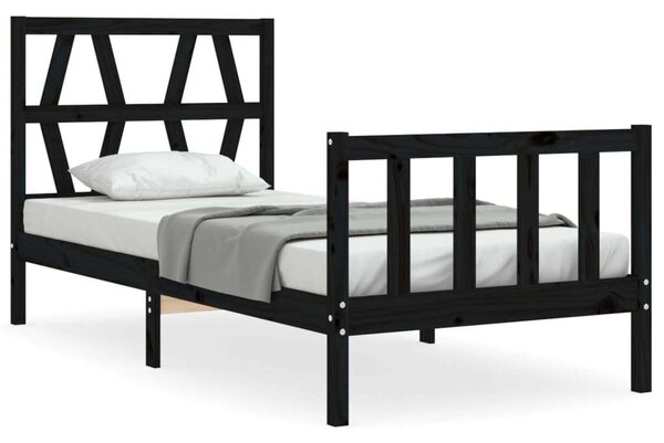 VIDAXL - Fekete Tömörfa Ágykeret - Fejtámlával - 75x190 cm