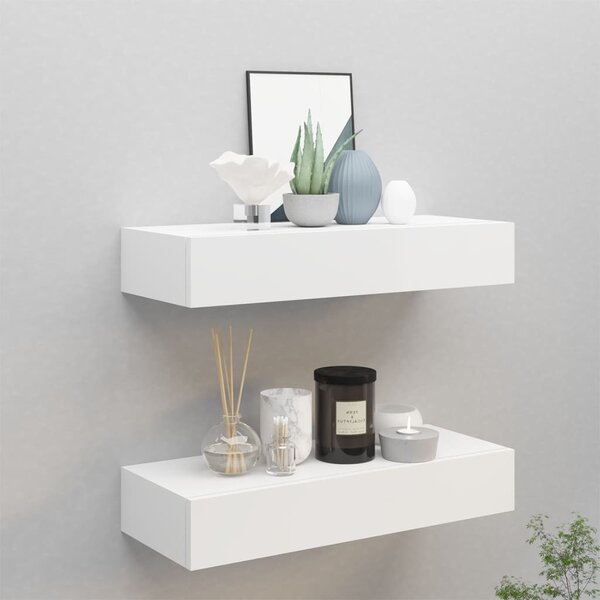 2 db fehér MDF falra szerelhető fiókos polc 60 x 23,5 x 10 cm